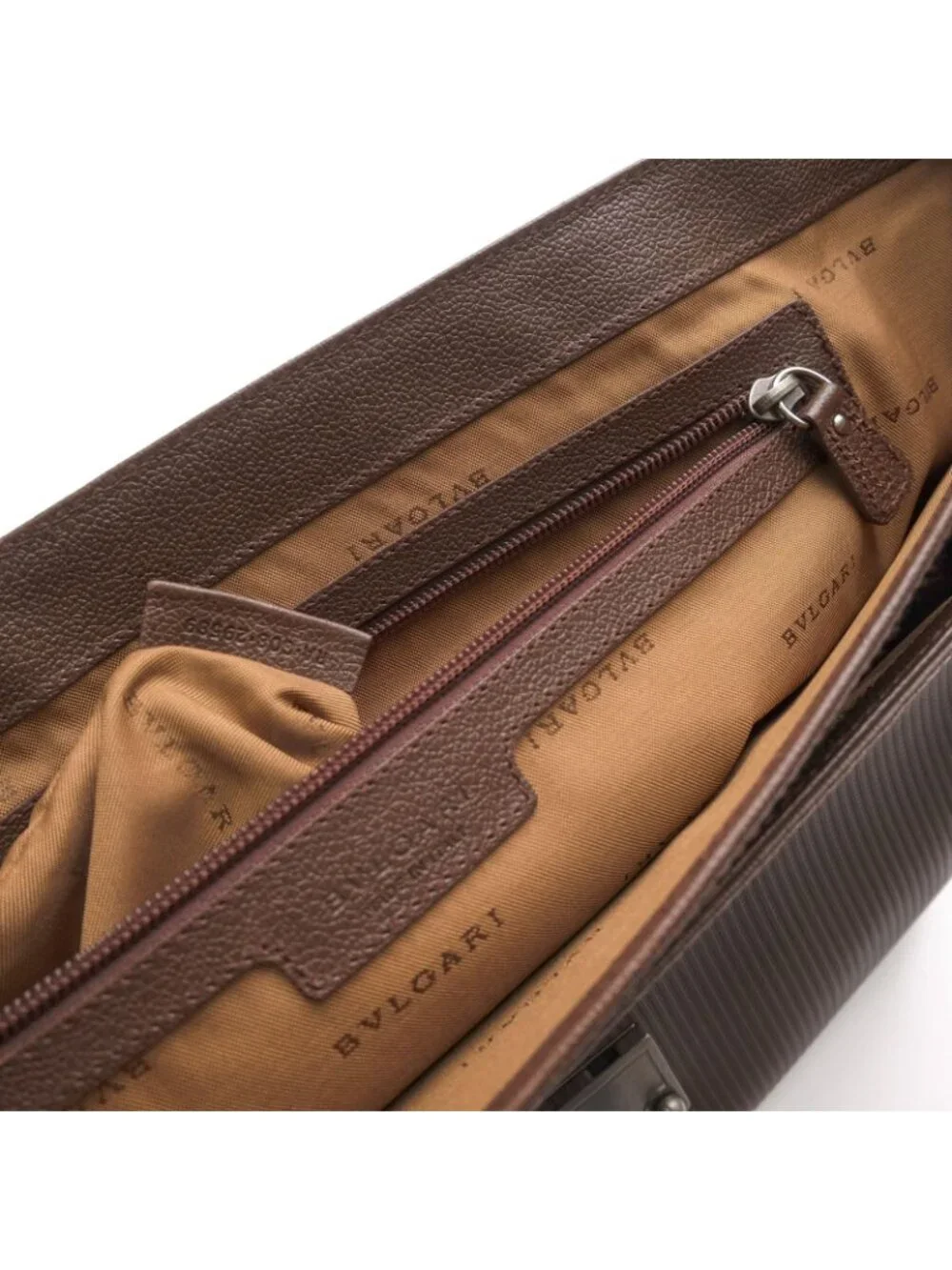 Bvlgari Briefcase Business Leather Dark Brown Mille Righe